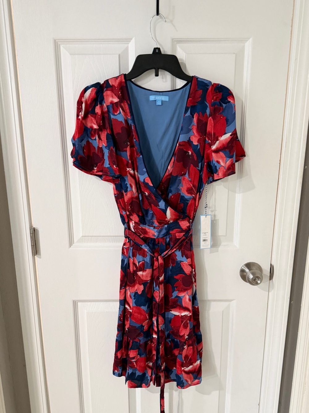 Draper James Red & Blue Floral Wrap Mini Dress